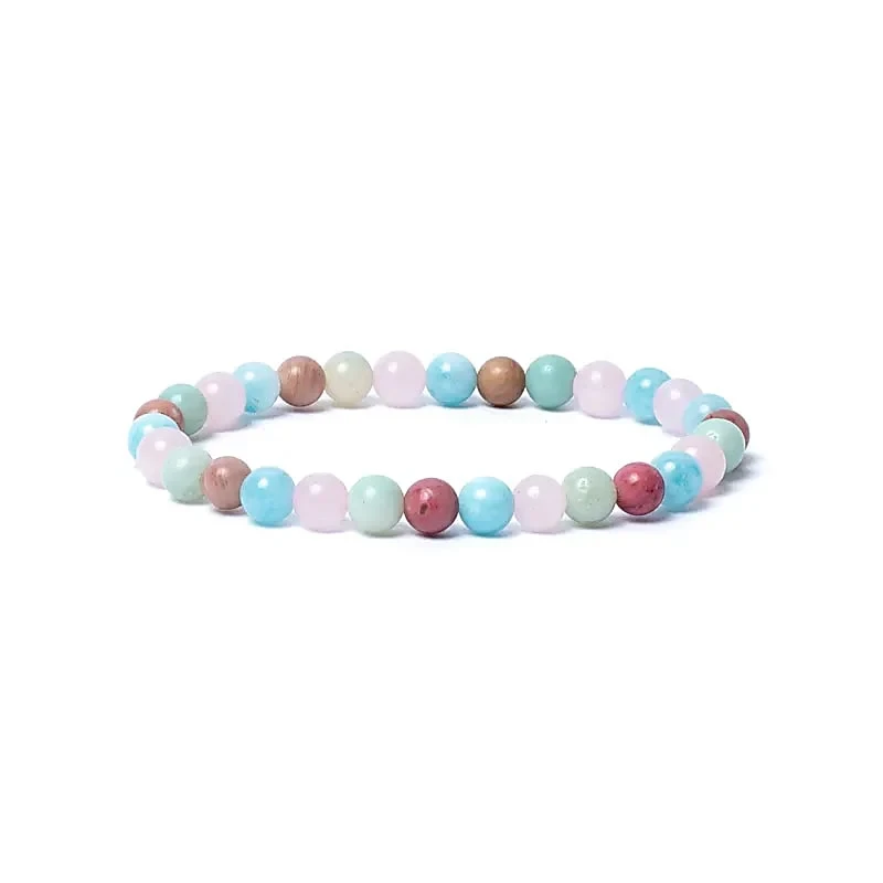 Bracelet aigue-marine/quartz rose/amazonite/thulite élastique qualité AA