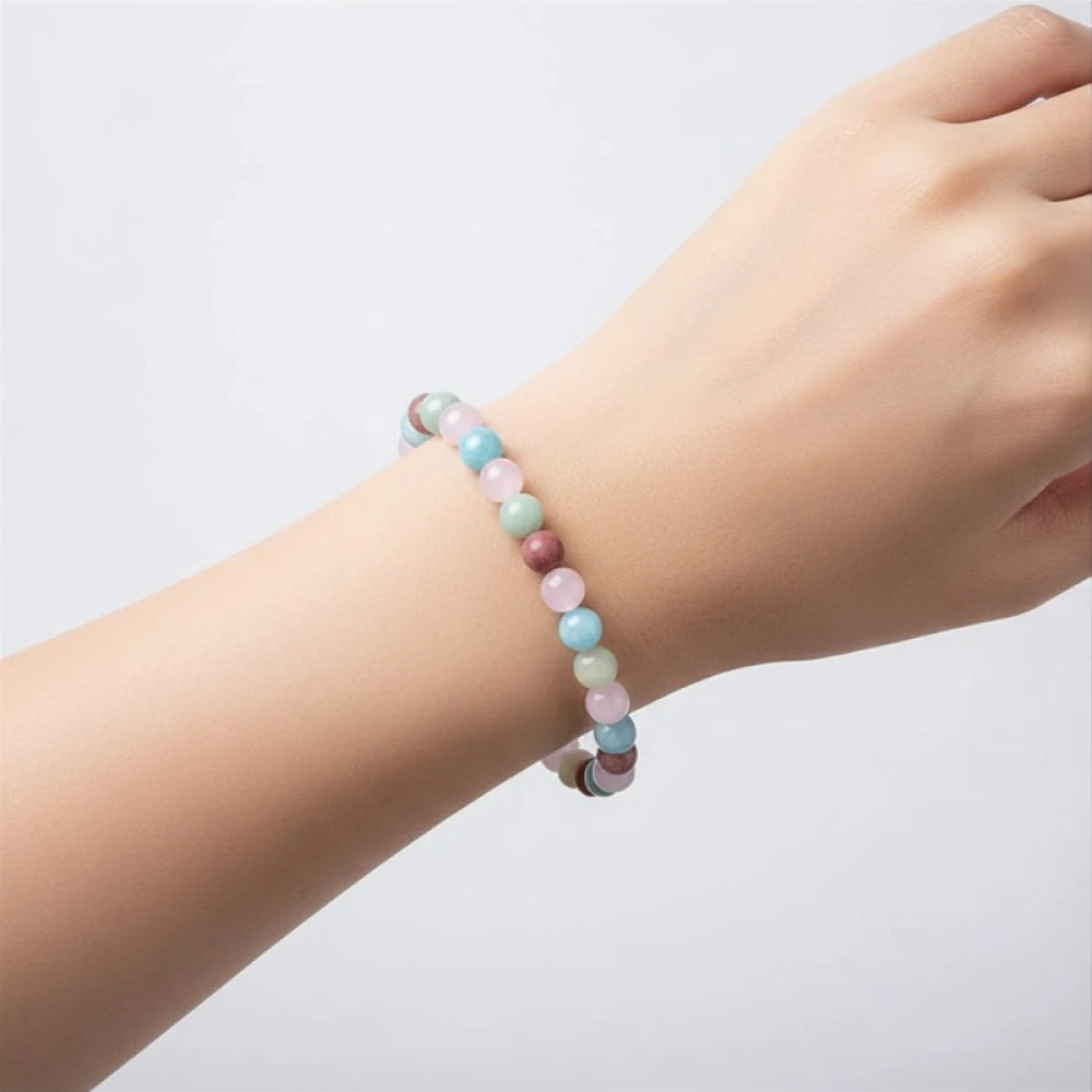 Bracelet aigue-marine/quartz rose/amazonite/thulite élastique qualité AA