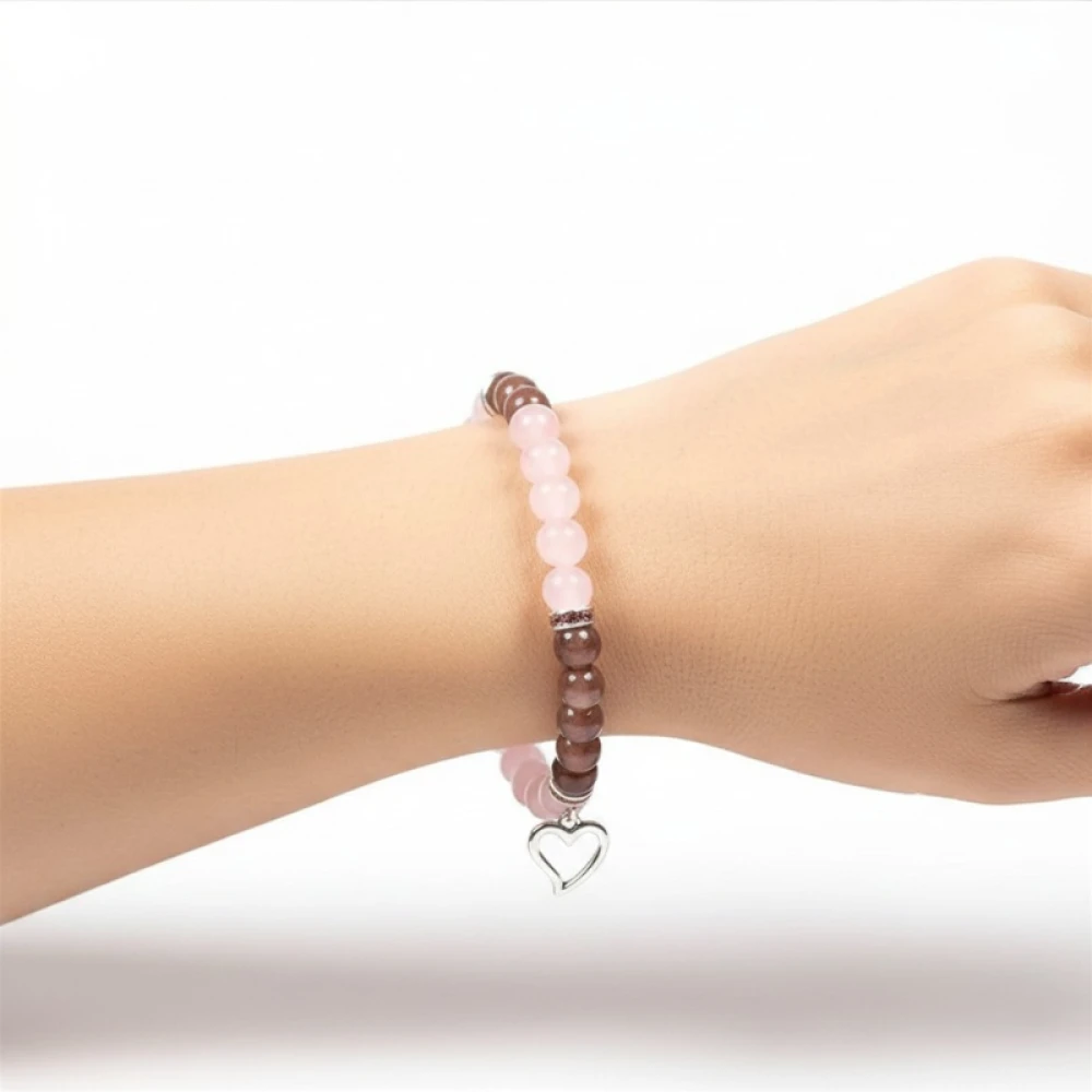 Bracelet Quartz rose / Quartz fraise avec coeur