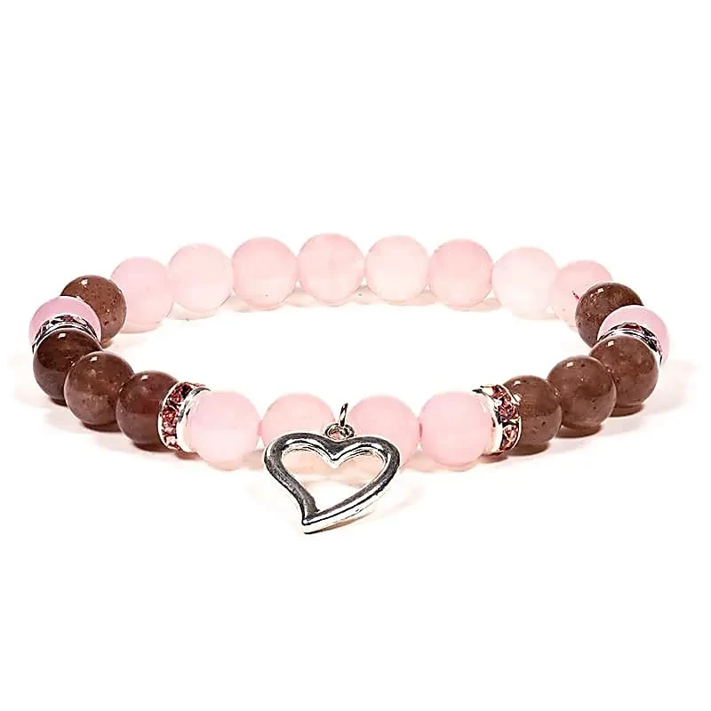 Bracelet Quartz rose / Quartz fraise avec coeur
