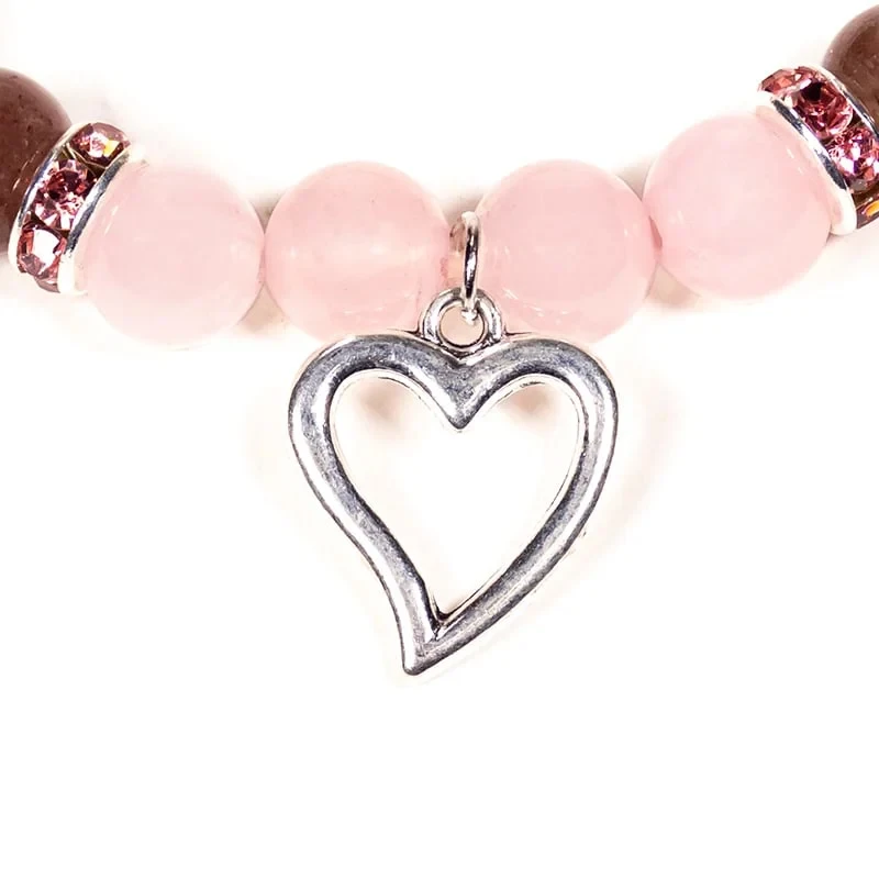 Bracelet Quartz rose / Quartz fraise avec coeur