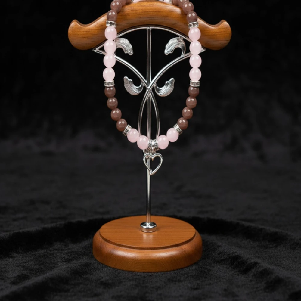 Bracelet Quartz rose / Quartz fraise avec coeur