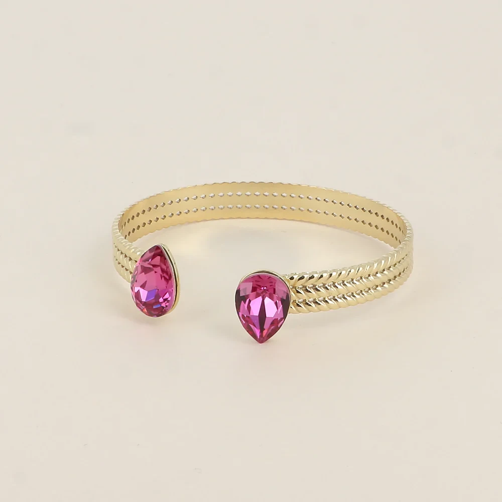 jonc déesse anneau tressé orné de 2 cristaux Swarovski® en forme de goutte
