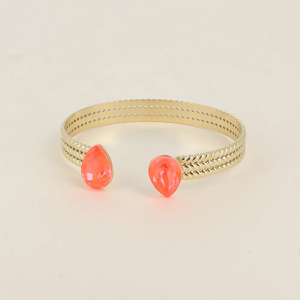 jonc déesse anneau tressé orné de 2 cristaux Swarovski® en forme de goutte