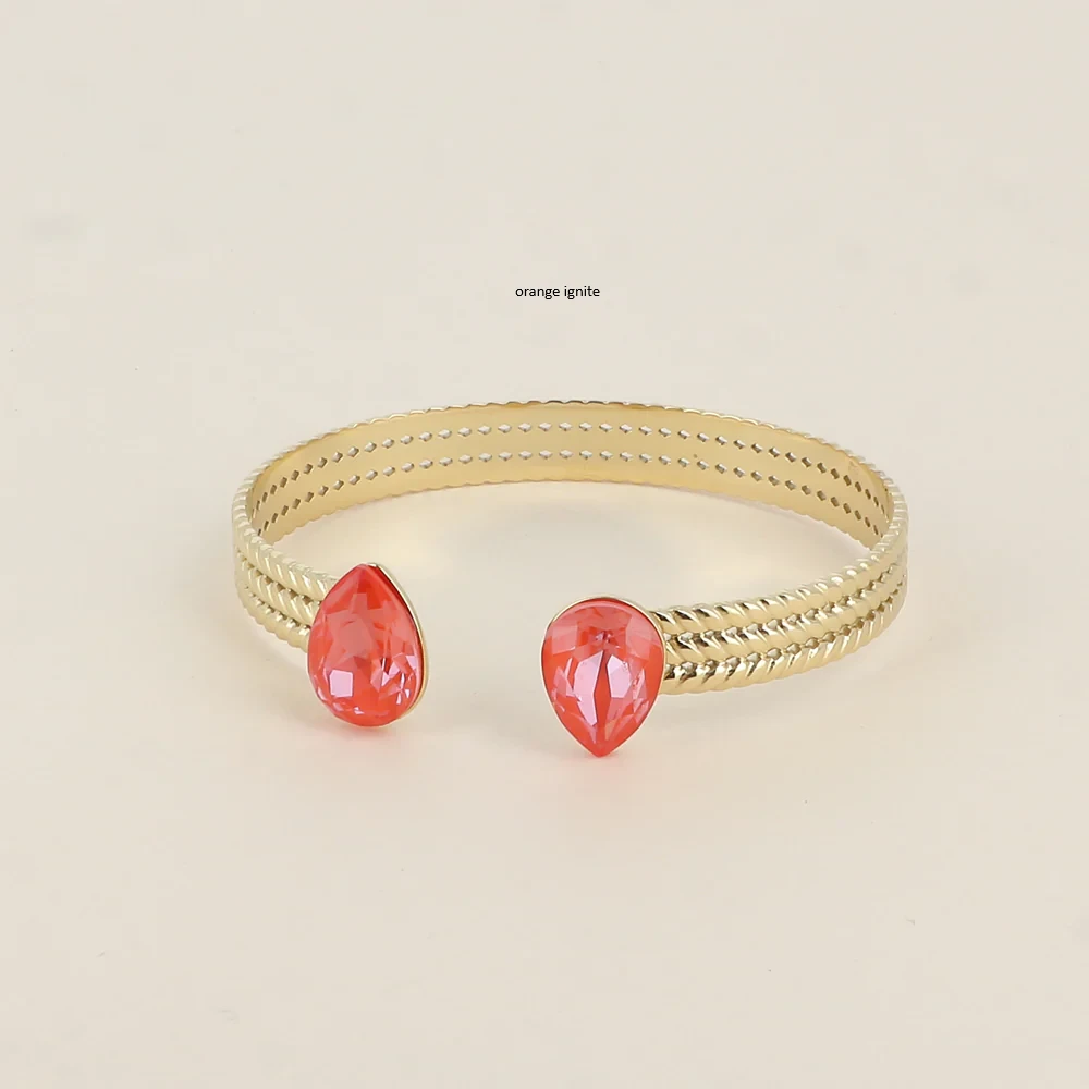 jonc déesse anneau tressé orné de 2 cristaux Swarovski® en forme de goutte