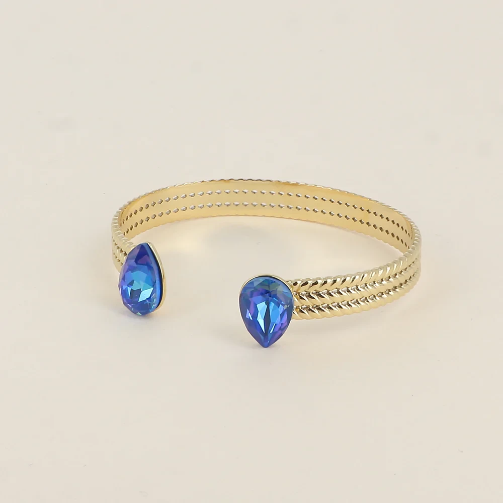 jonc déesse anneau tressé orné de 2 cristaux Swarovski® en forme de goutte