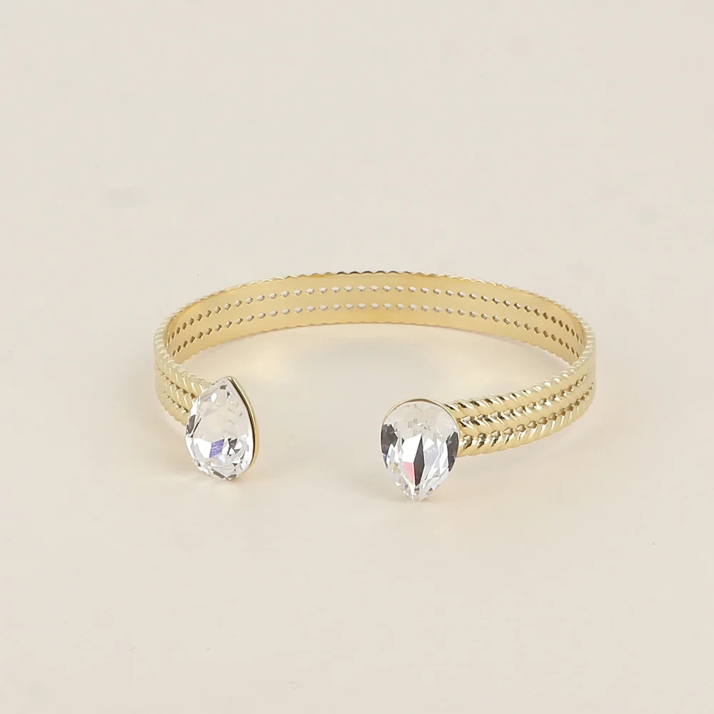 jonc déesse anneau tressé orné de 2 cristaux Swarovski® en forme de goutte