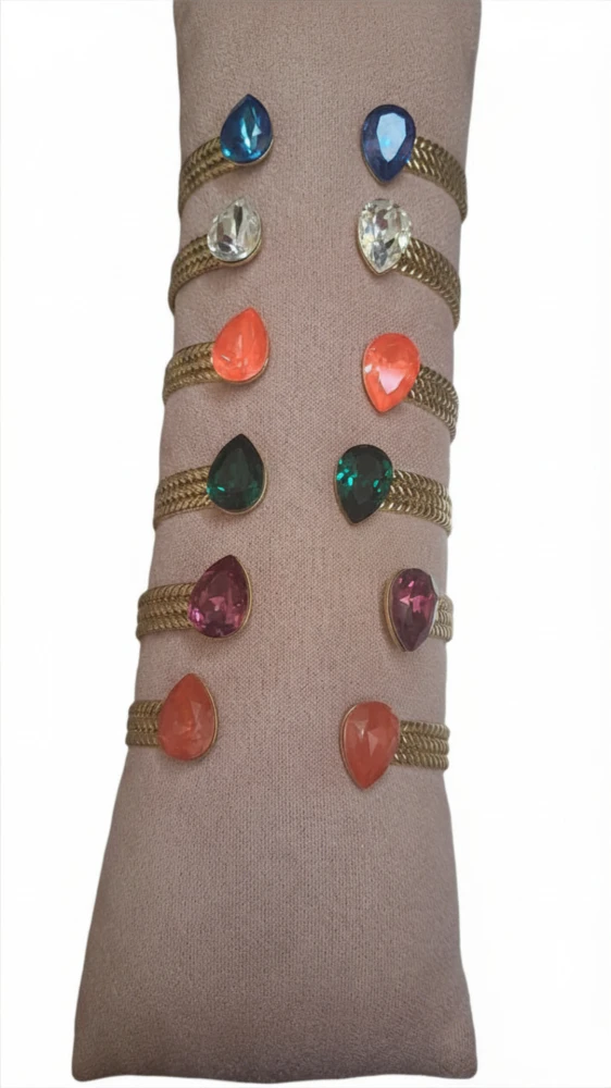 jonc déesse anneau tressé orné de 2 cristaux Swarovski® en forme de goutte